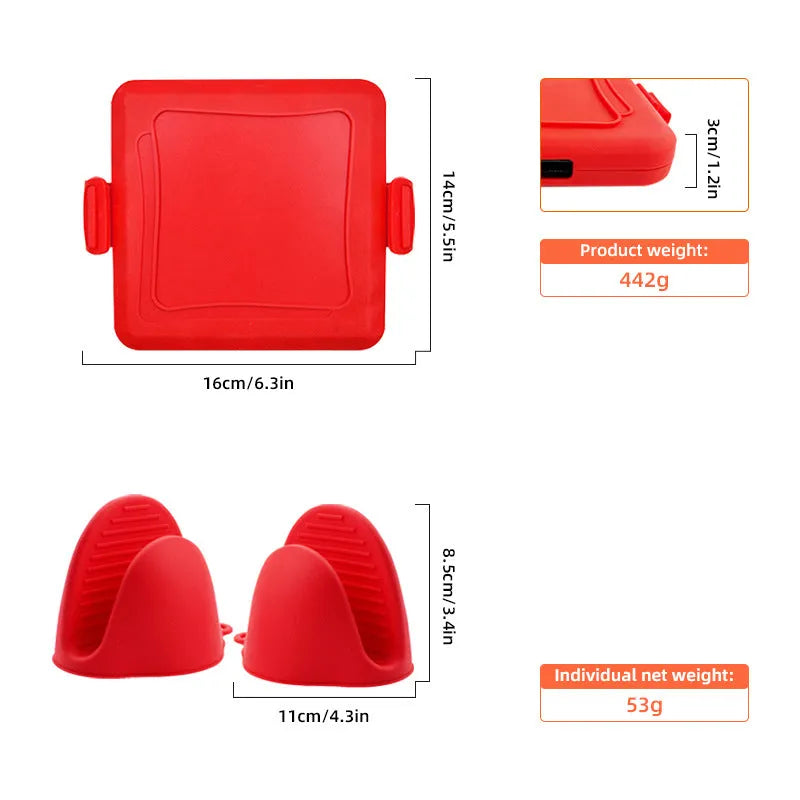 Red silicone baking tray with anti-scald handbag protection features and American-style design