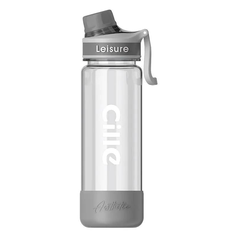 Grey cartoon-pattern heat-resistant plastic cup with a straw in 1000ml size