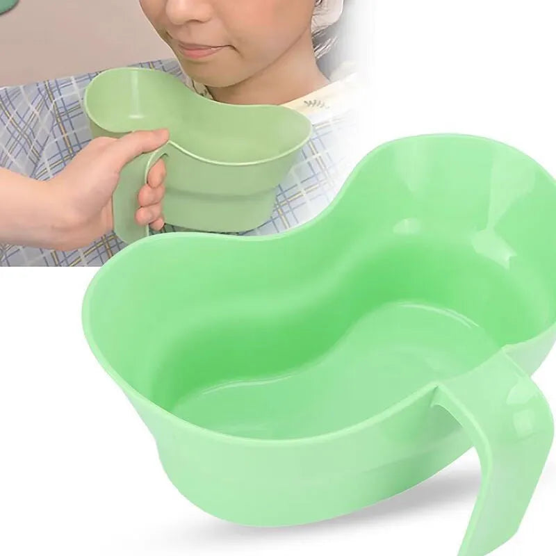 Green plastic mouthwash cup for bedridden patient nursing care
