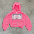 Unisex loose fit hooded zipper jacket with letter pattern and zipper pockets in black, grey or pink