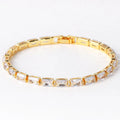 Close-up of a women's ins style bracelet with electroplated alloy band and sparkling zircon stones in a choice of colours.