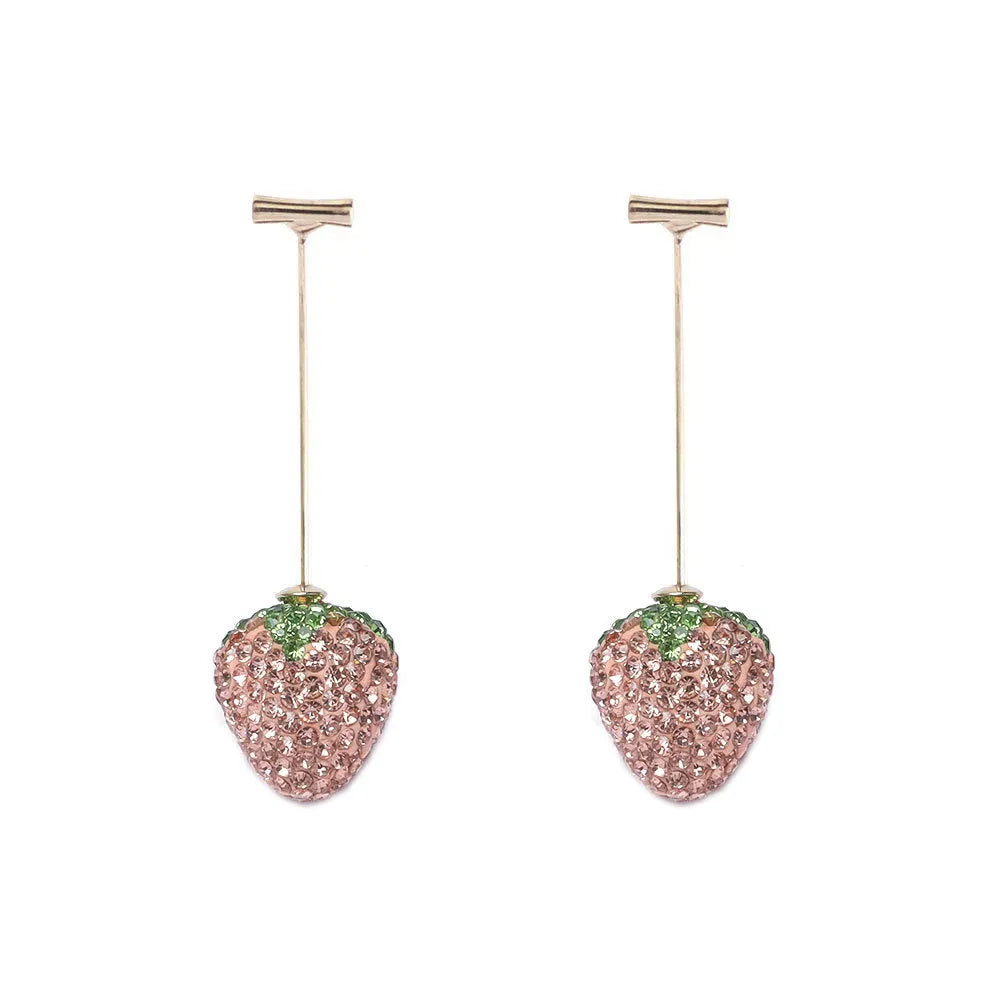 Geometric strawberry-shaped earrings with spot drill texture in red zinc alloy