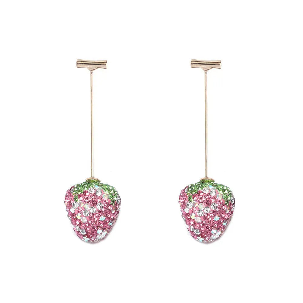 Geometric strawberry-shaped earrings with spot drill texture in red zinc alloy