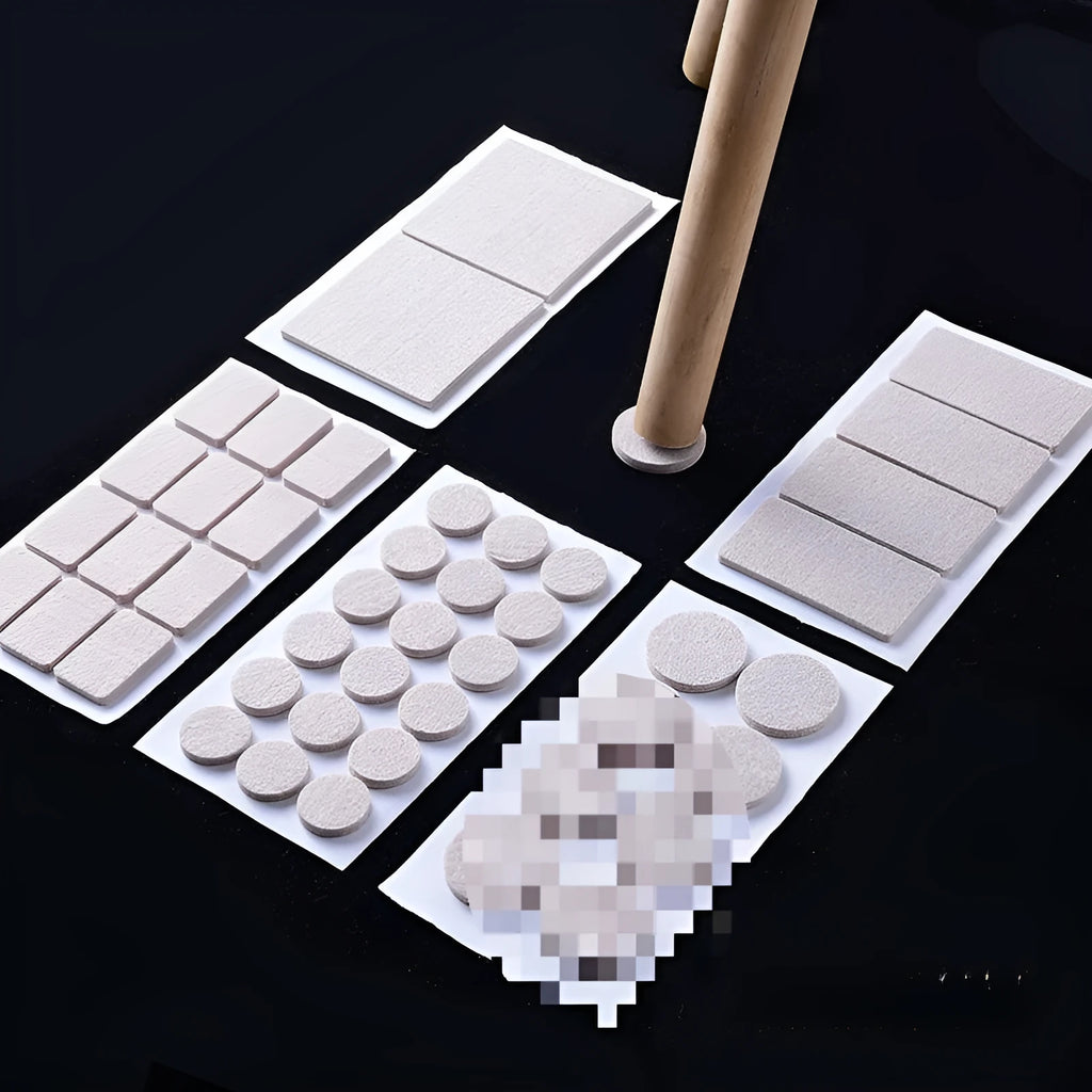 Beige plastic furniture leg stoppers set showing round and square protectors in five size variations