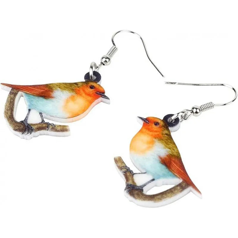 Blue Titmouse acrylic pendant earrings with geometric animal zodiac design and snake elements