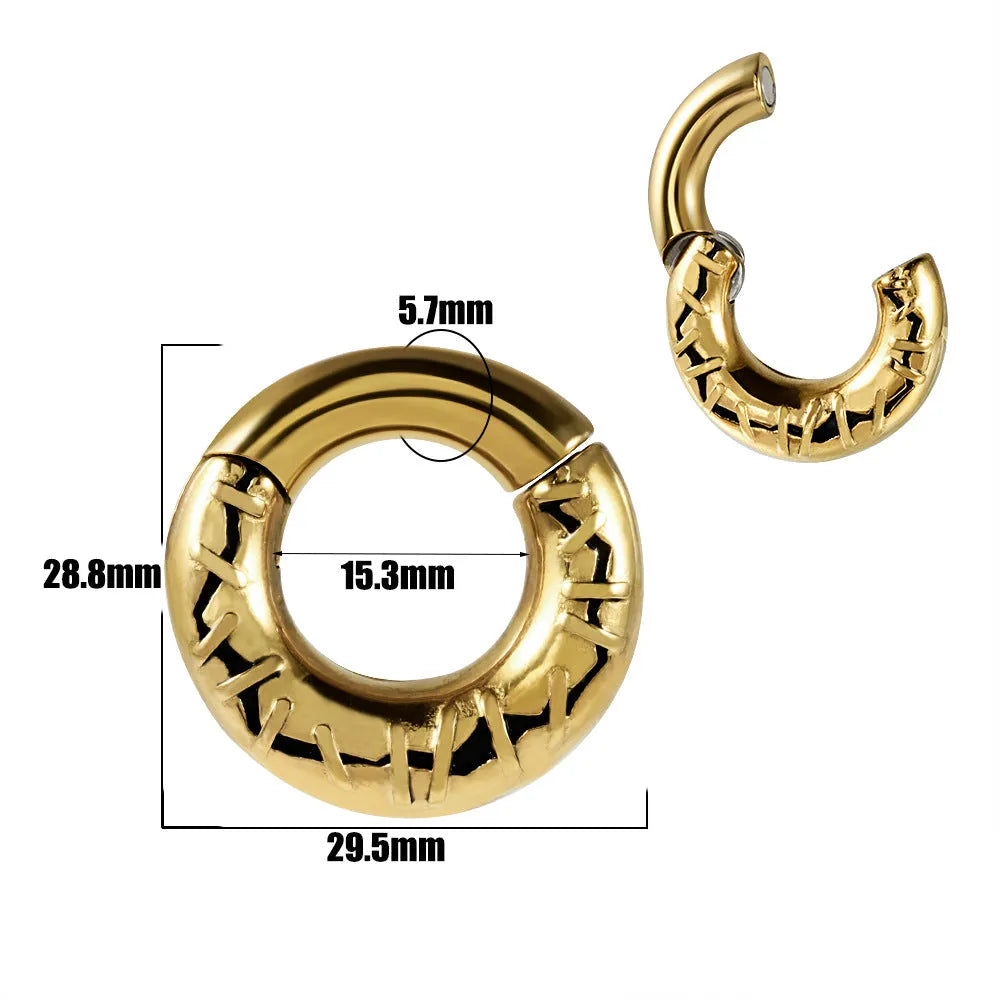 Stainless steel fashion earrings with shaped totem patterns in various electroplated colours