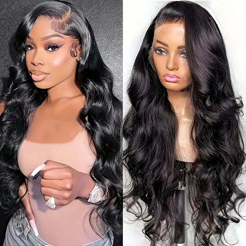 Black lace wig with big wave hairstyle made from high-temperature chemical fibre, shown on a mannequin head.