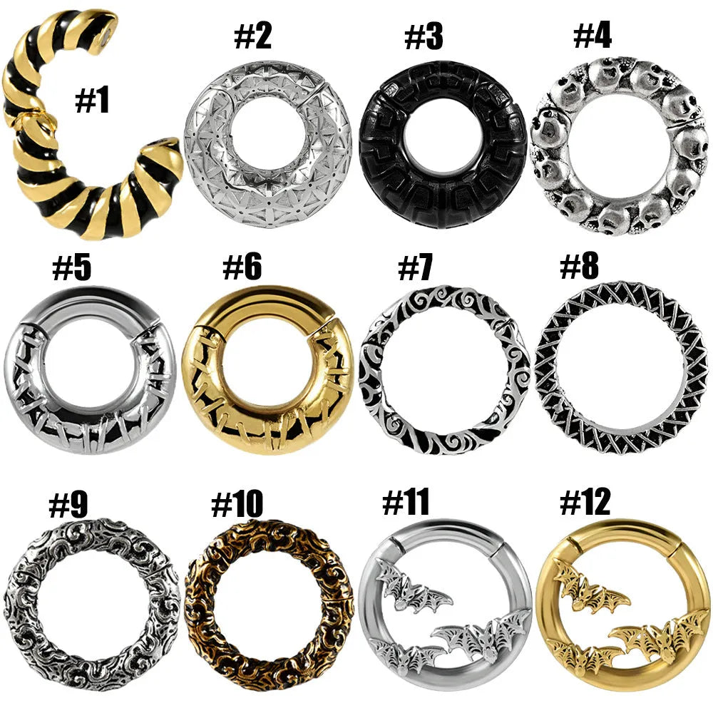 Stainless steel fashion earrings with shaped totem patterns in various electroplated colours