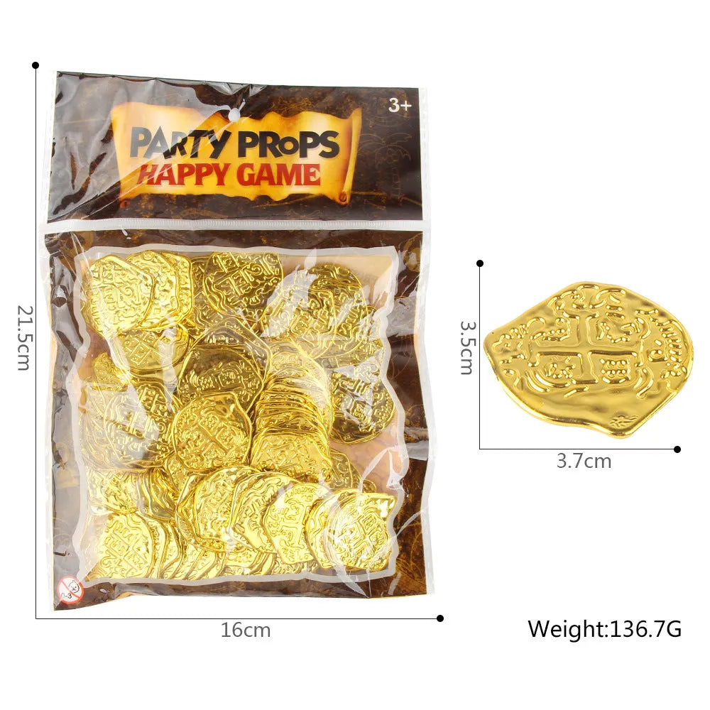 Doli set of 100 plastic Roman pirate coins with gold, silver, or bronze electroplated finish
