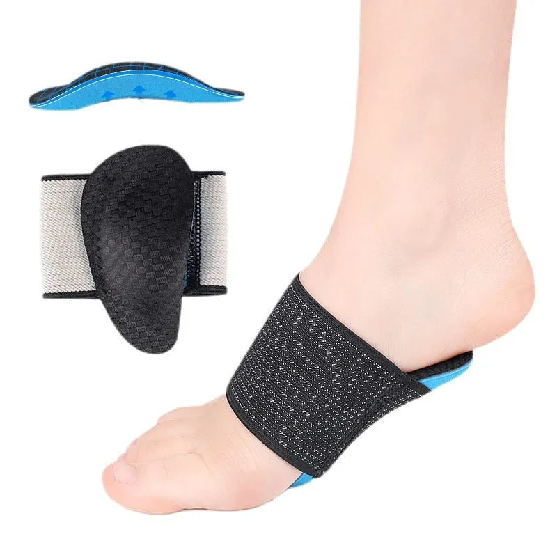 Blue elastic bandage foot pad with arch support for adult and children sizes