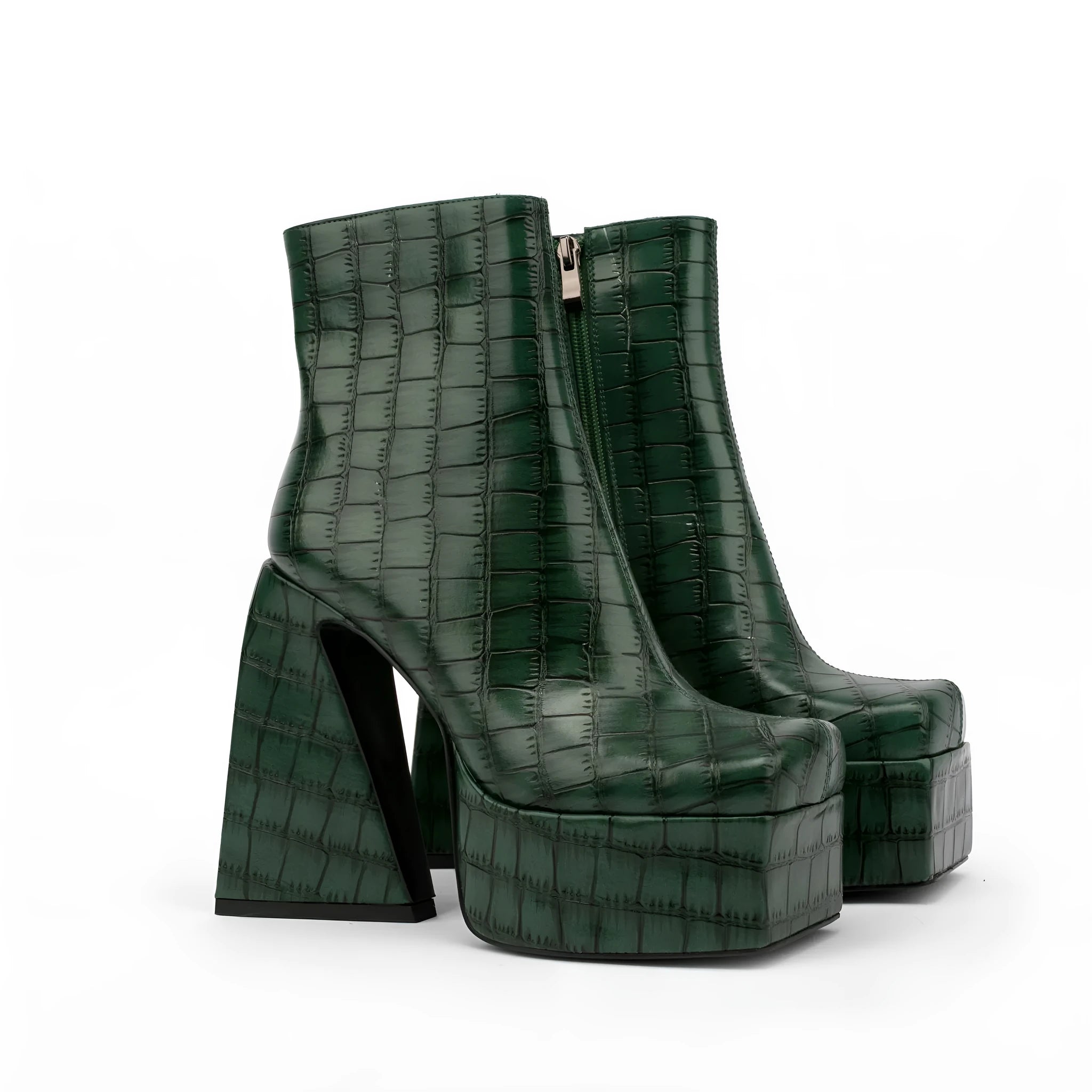Women's artificial PU ankle boot with a super high heel in solid beige colour