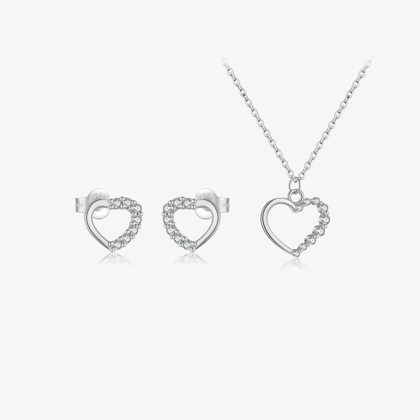 S925 sterling silver hollow heart pendant necklace on a regular chain, shown in gold and platinum colour options.