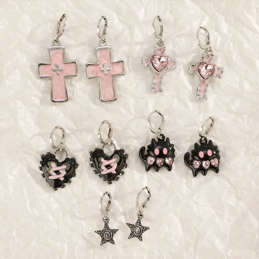 Women's cross crystal earrings in five colour variations with alloy construction and geometric design