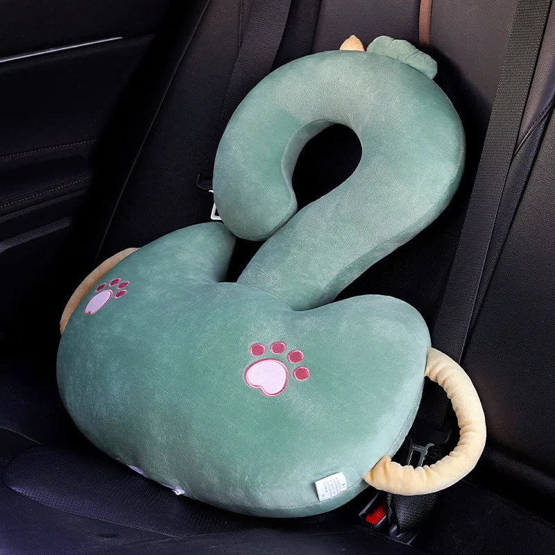 Large square cartoon animal cushion showing one of six design options, such as capybara, cat, dinosaur, rabbit, or toast.