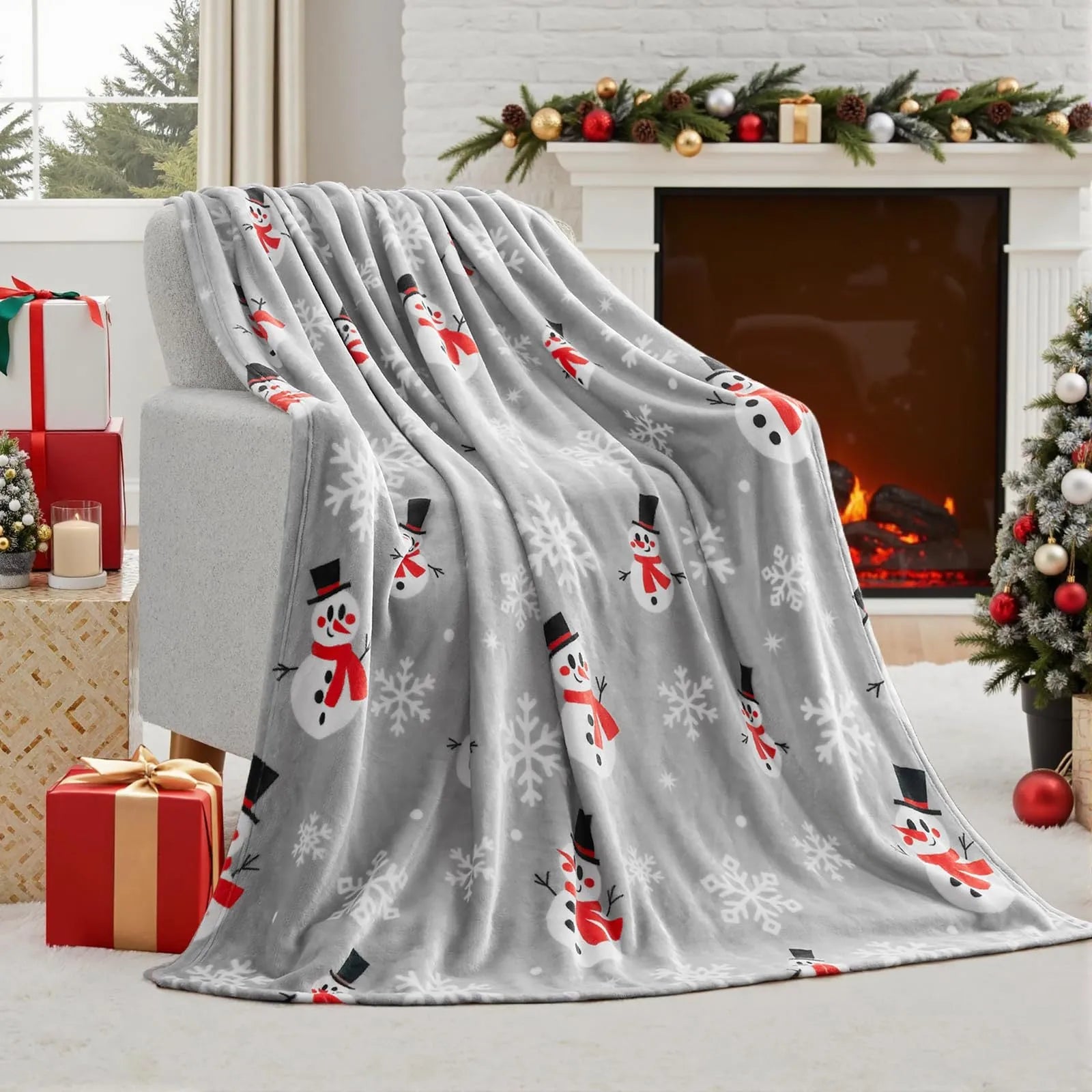 Soft flannel Christmas blanket in a solid colour, shown folded to display its plush texture and American style.