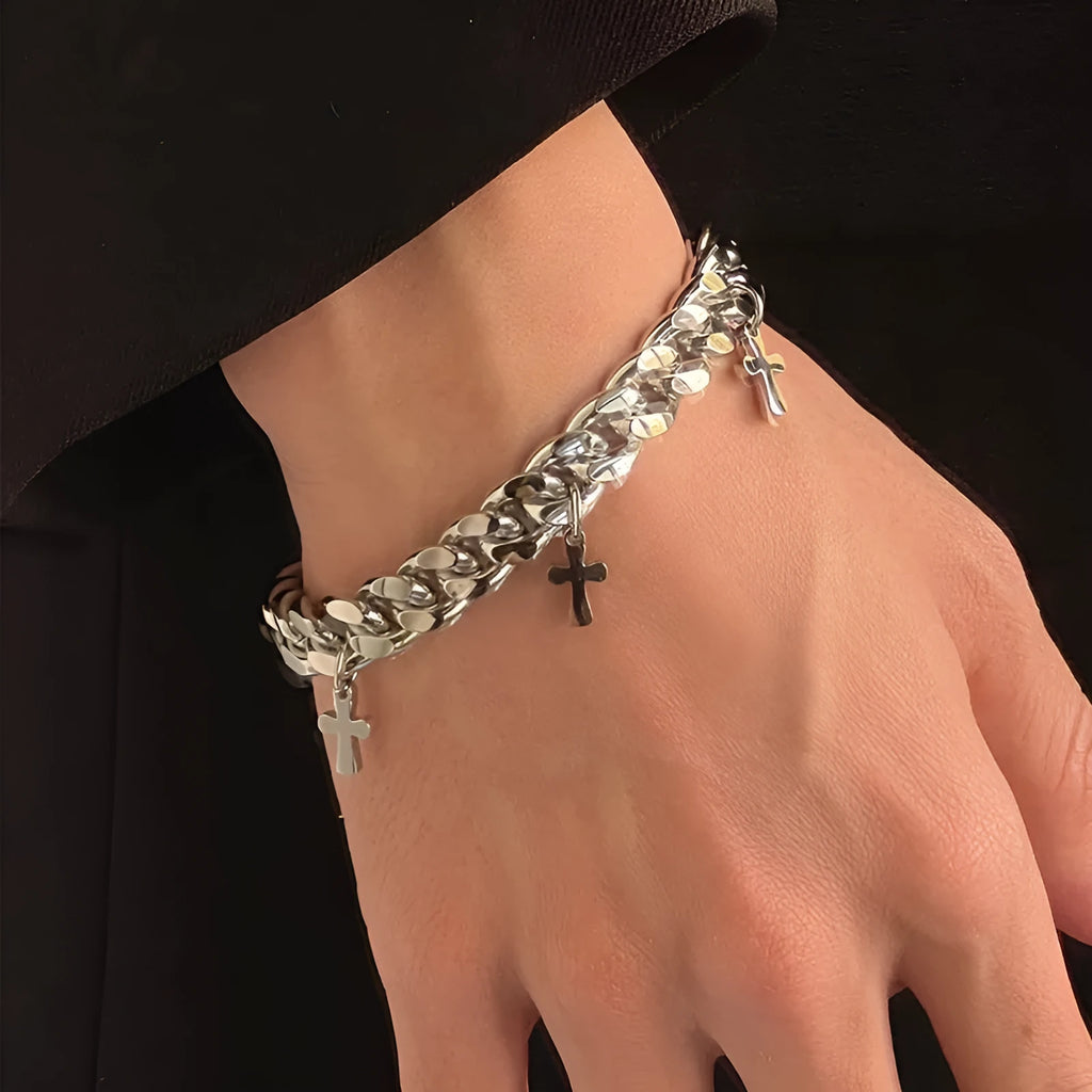Men's titanium steel bracelet with cross design geometric shape cold wind style