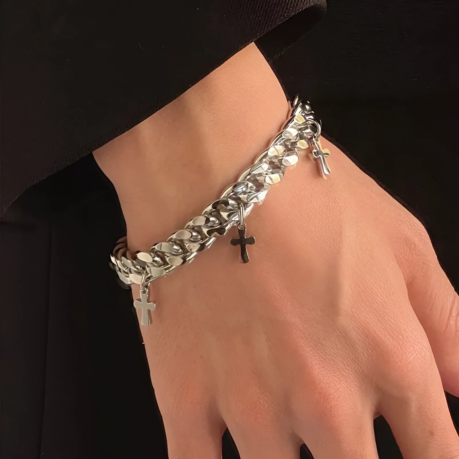 Men's titanium steel bracelet with cross design geometric shape cold wind style