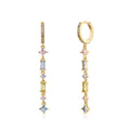 Sterling silver geometric U-shape ear clips with needle micro-inlaid colourful zircon stones and tassel design