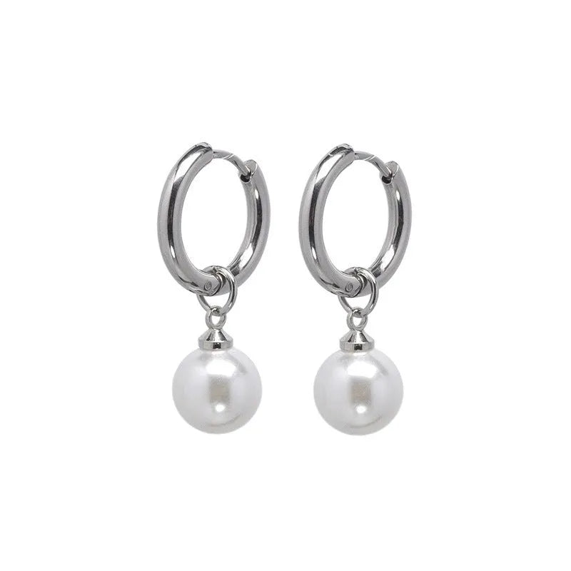 Women's geometric alloy pearl earrings with titanium steel posts in hip hop style