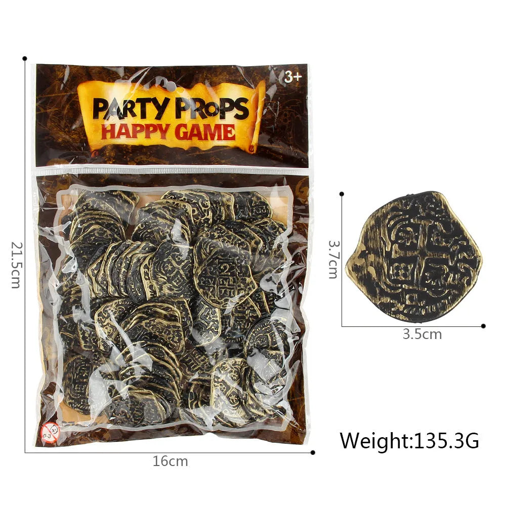 Doli set of 100 plastic Roman pirate coins with gold, silver, or bronze electroplated finish