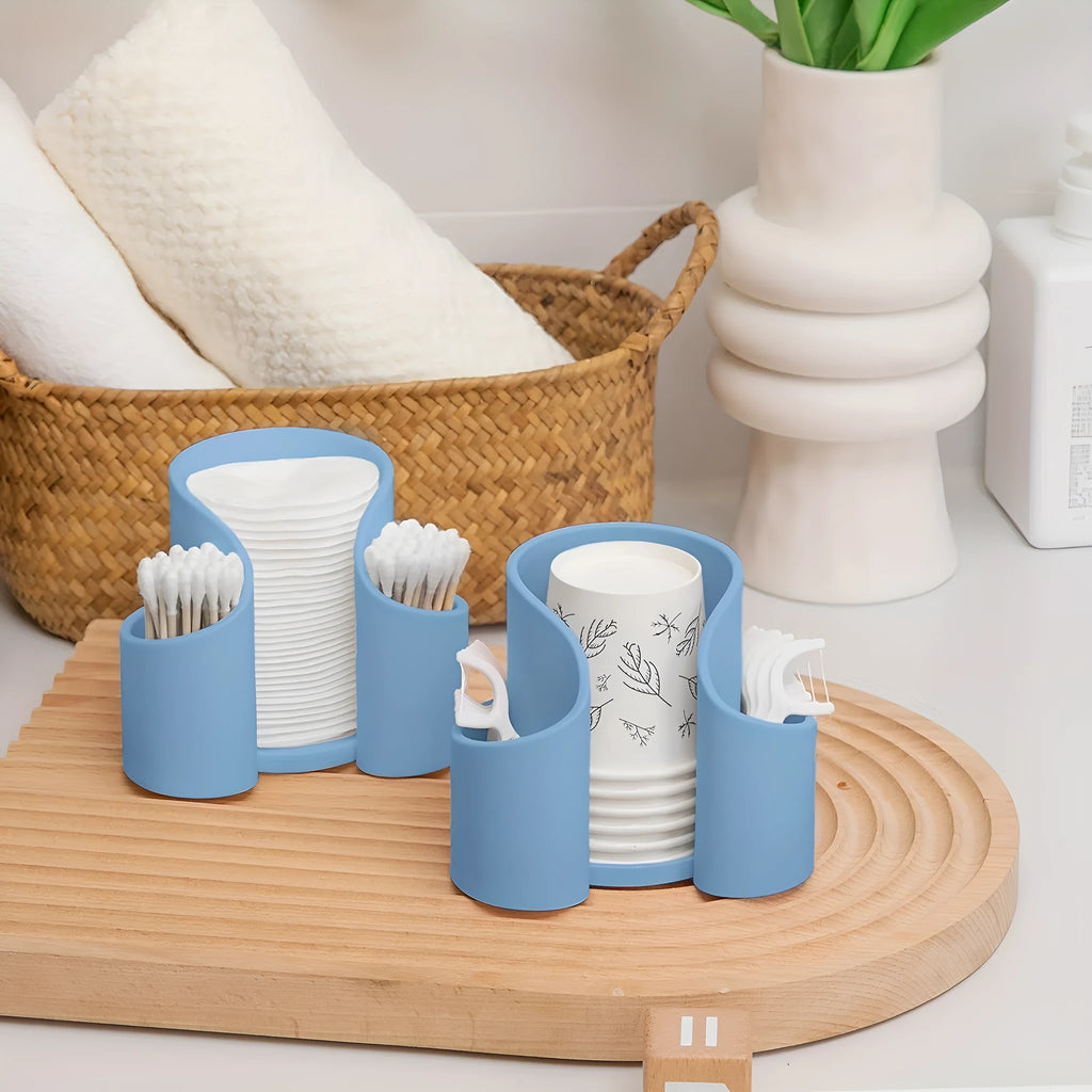Modern solid-colour plastic cotton box for storing dental floss and cotton buds.