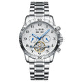 Men's silver steel automatic perpetual calendar watch with business design