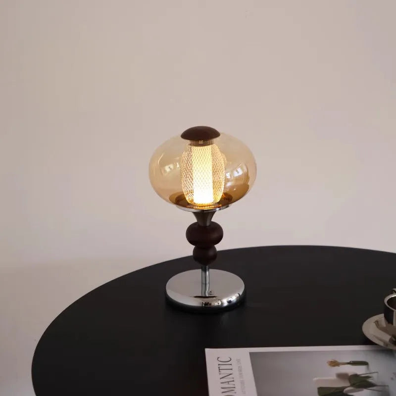 Zhonggu solid wood retro table lamp with USB charging port and touch control panel