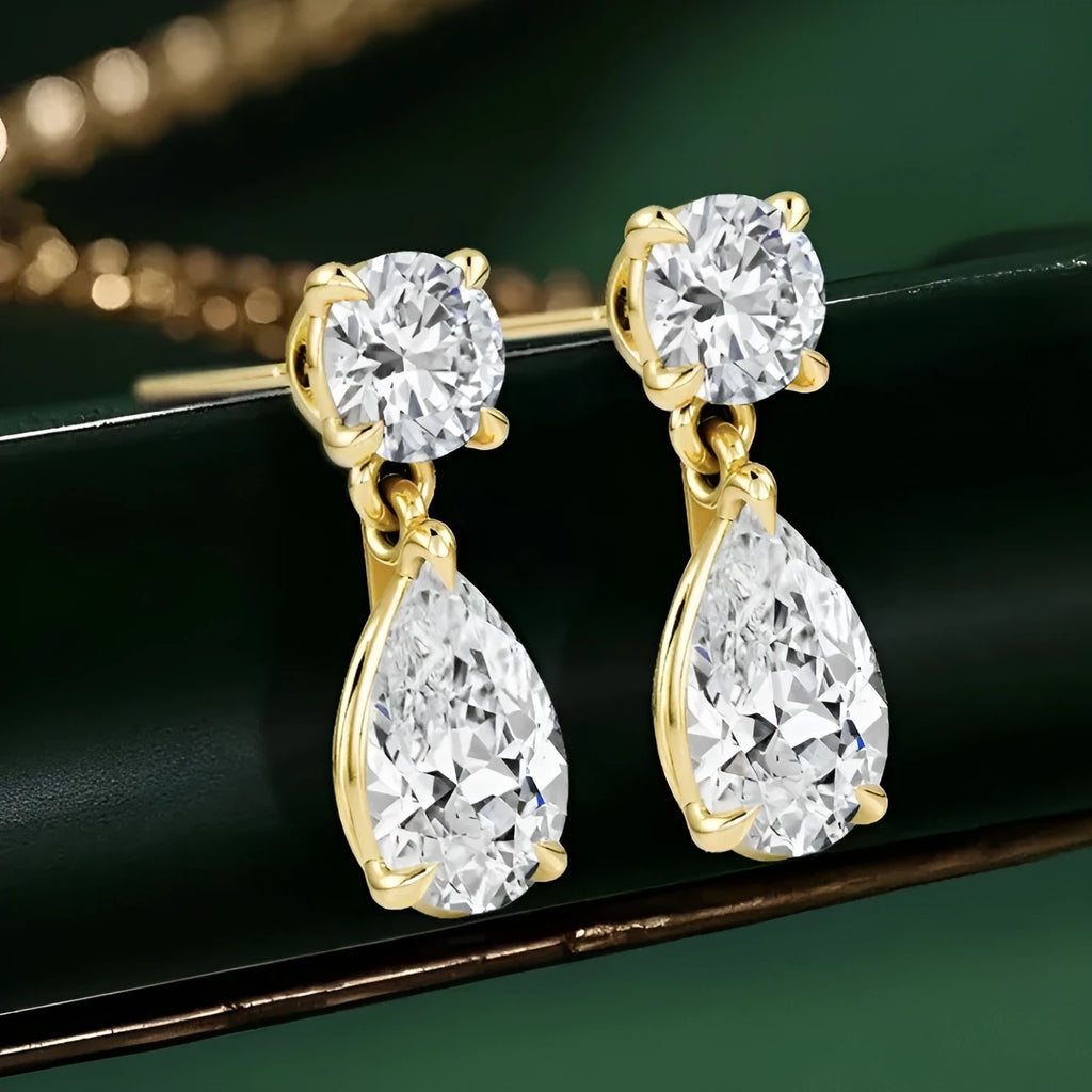 925 sterling silver water drop moissanite stud earrings with geometric design in gold or silver colour