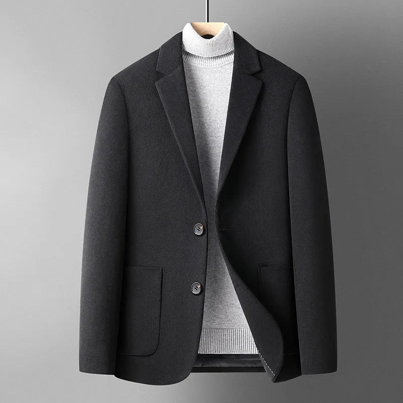 Men's slim fit grey wool blazer jacket for autumn and winter casual wear.