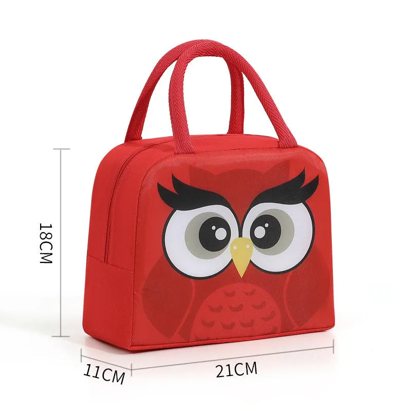 Cartoon insulated children's lunch box bag in Oxford cloth with aluminium foil lining.