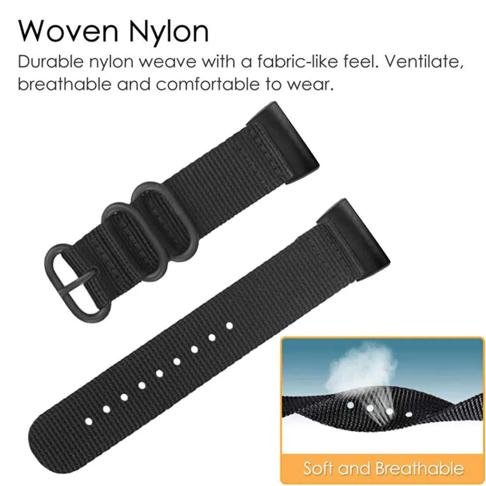 Nylon three-ring buckle strap for Fitbit Charge fitness tracker in multiple colours