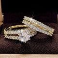 Two-in-one alloy ring set for women with diamond treatment in silver, gold, and rose gold colours.