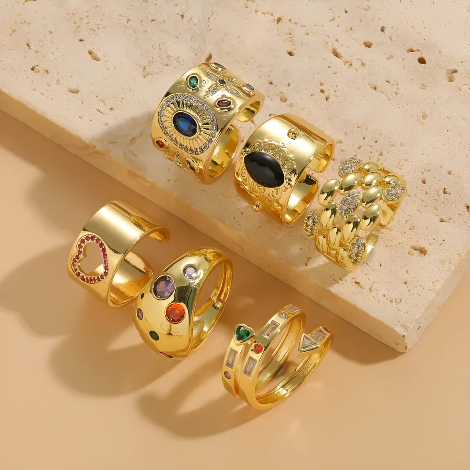 Chinese-style vintage ring with geometric shape and horse eye black electroplated finish