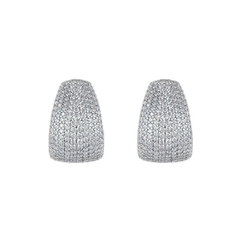 Geometric shaped sterling silver stud earrings with a white moissanite stone.