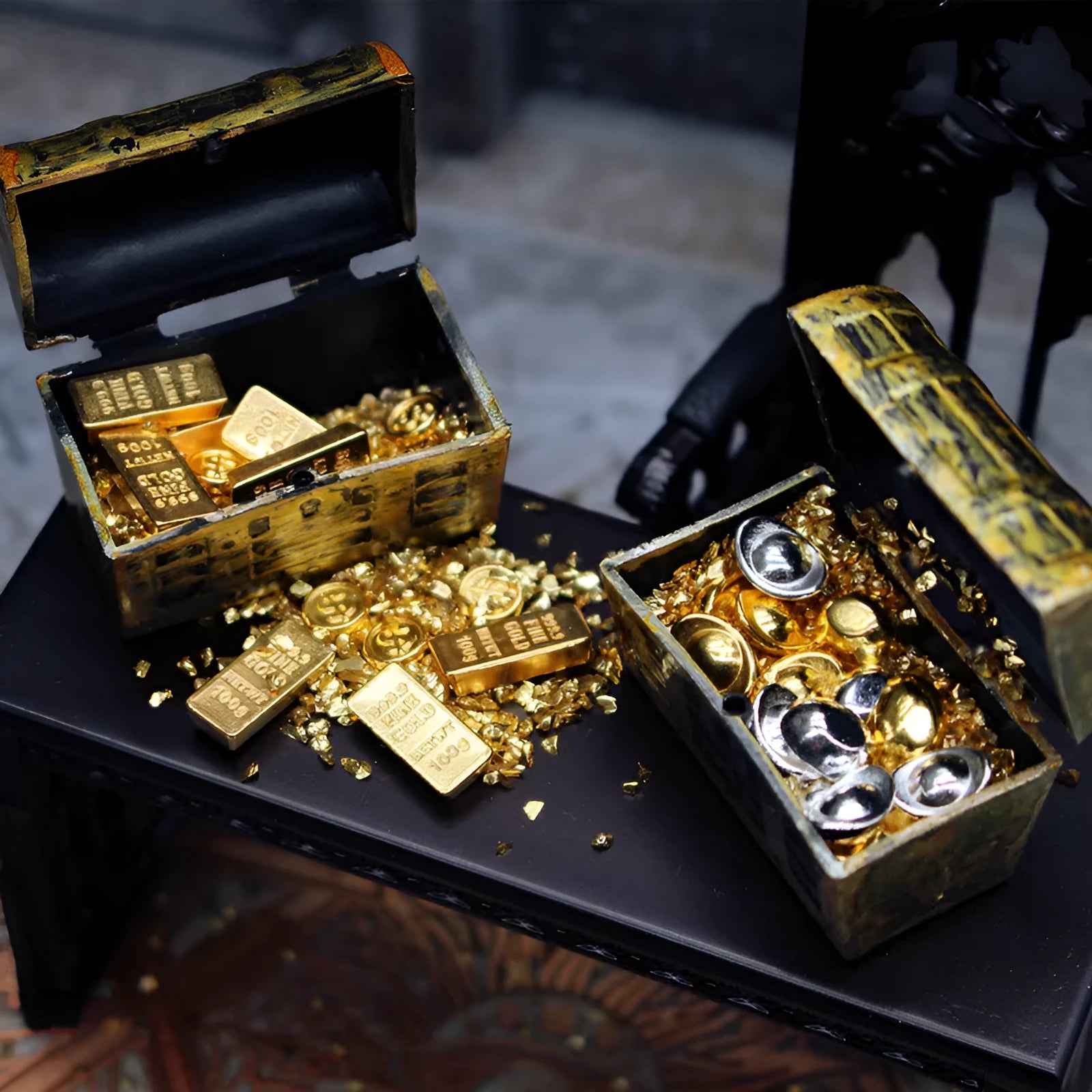 Alloy gold coin treasure box miniature ornaments for 1:12 scale dollhouses