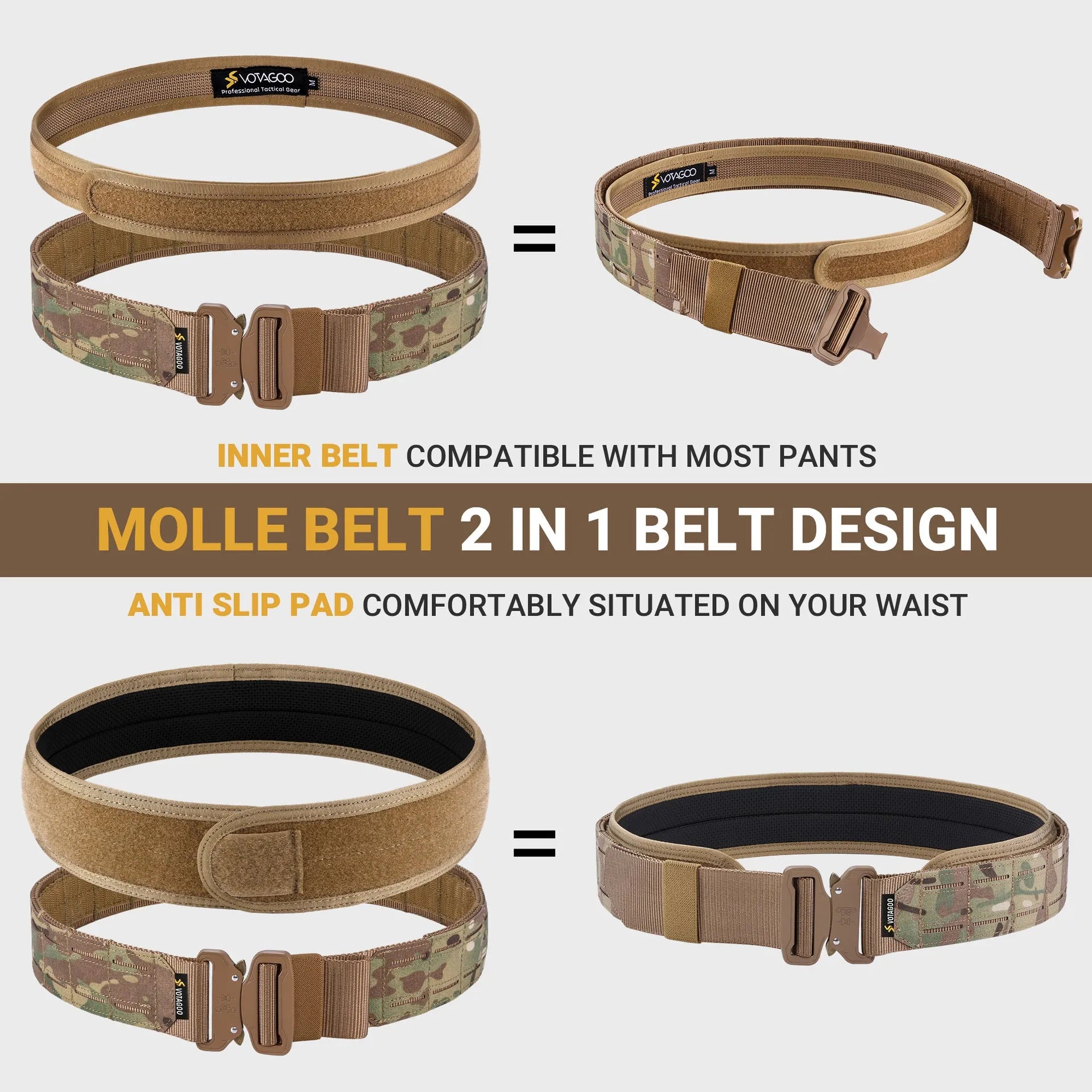 Tactical quick-release belt in 2-inch nylon with alloy automatic buckle, shown in CP camouflage.