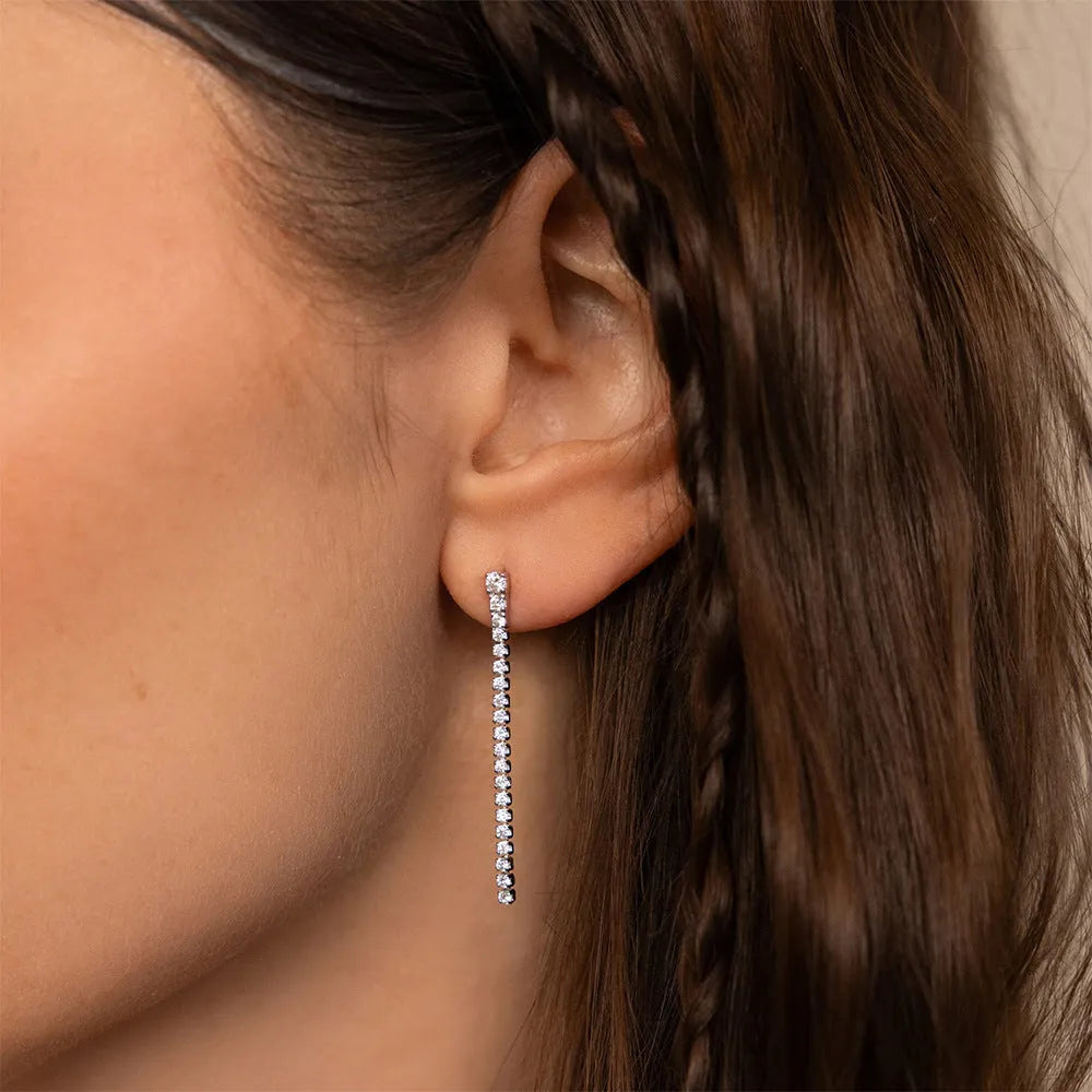 Simple geometric zircon earrings with Chinese style design in gold and steel colours