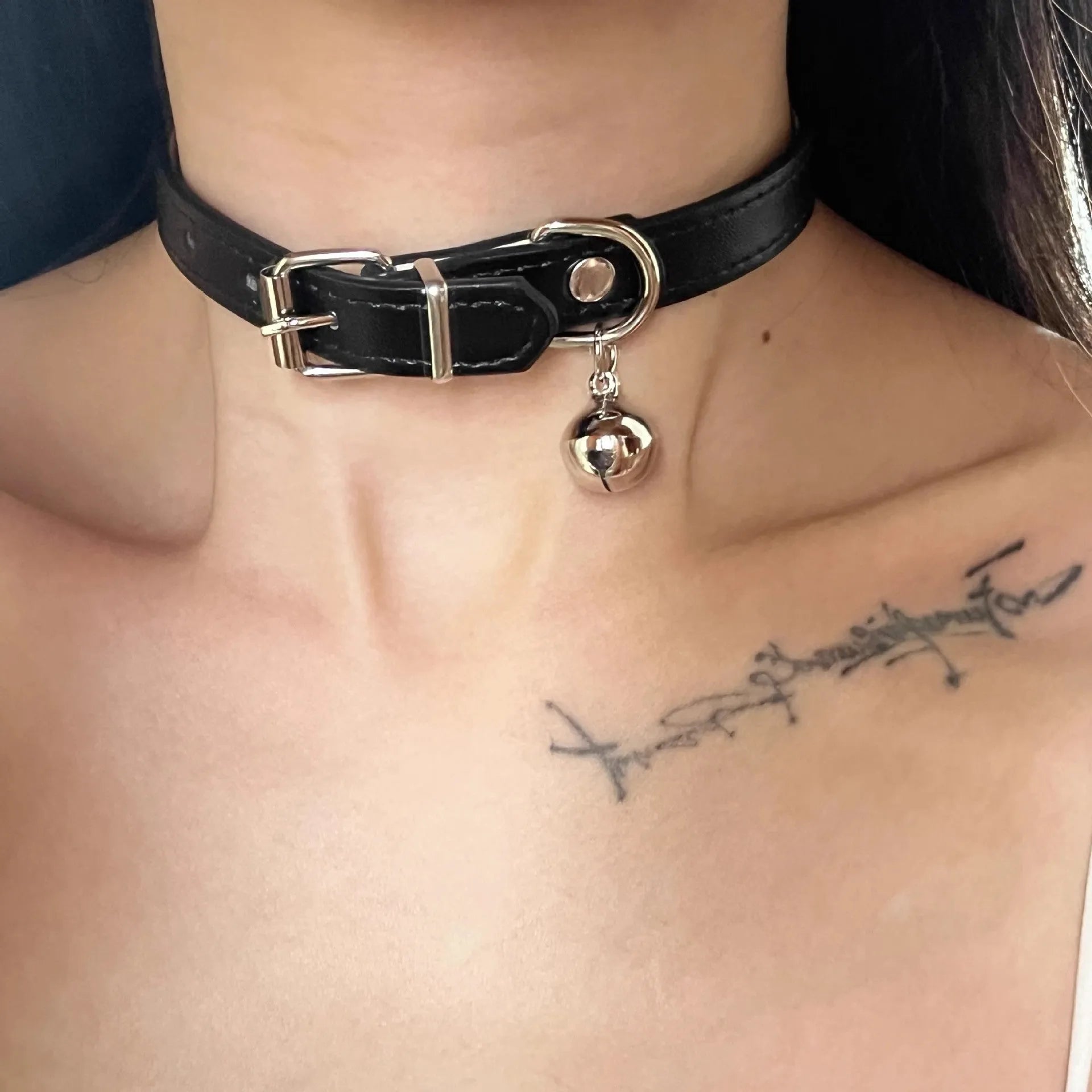 Black leather choker collar with adjustable 21-50cm perimeter in three design variations