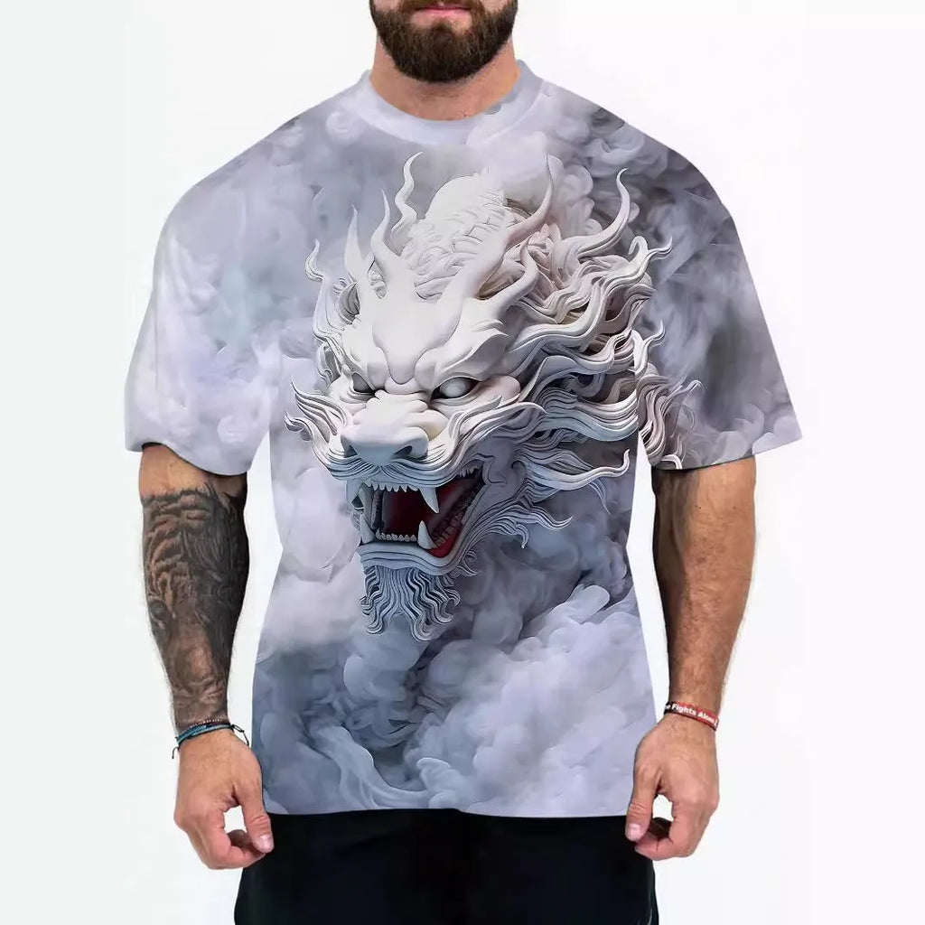 Men's loose fit casual t-shirt with coloured letter or eagle head graphic on chest.