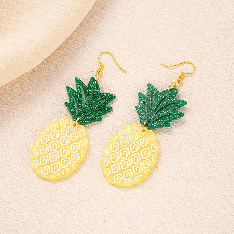 Acrylic drop earrings with coconut and artocarpus heterophyllus design in hook style