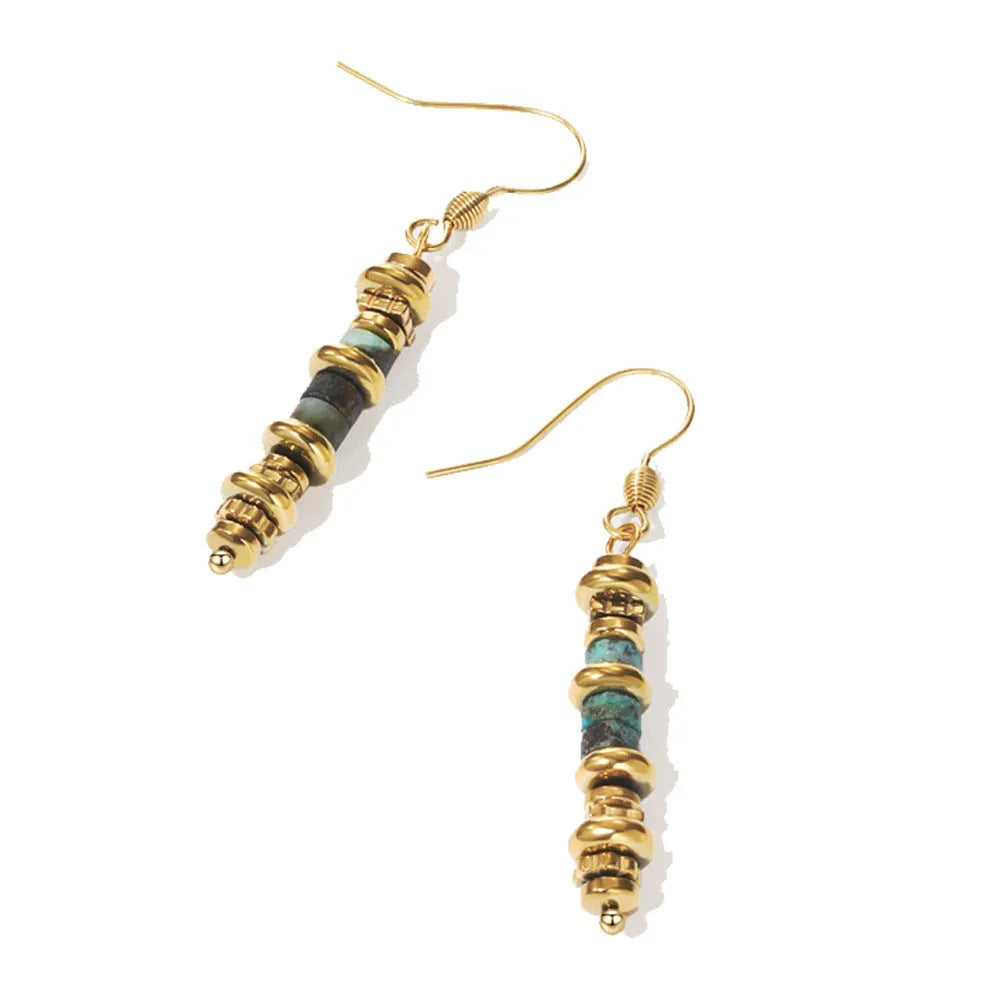 Titanium steel geometric dangle earrings with 18K gold plating in retro design