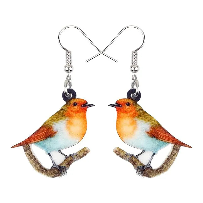 Blue Titmouse acrylic pendant earrings with geometric animal zodiac design and snake elements
