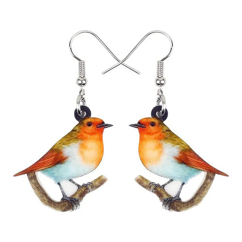 Blue Titmouse acrylic pendant earrings with geometric animal zodiac design and snake elements