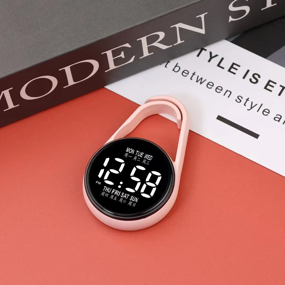 LED luminous electronic digital watch with plastic strap shown in multiple colour options