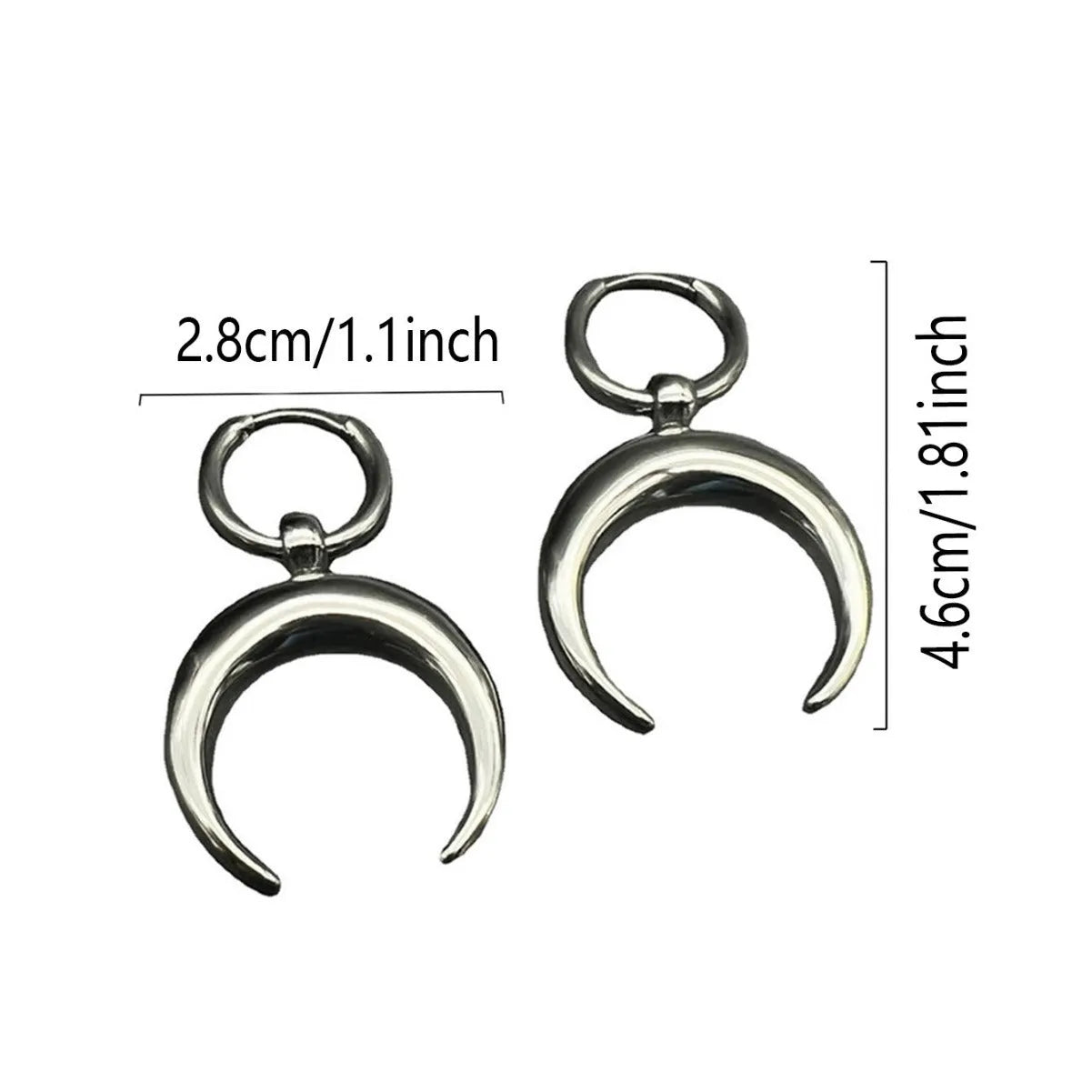 Silver geometric hoop earrings with moon design showing Gothic vintage style