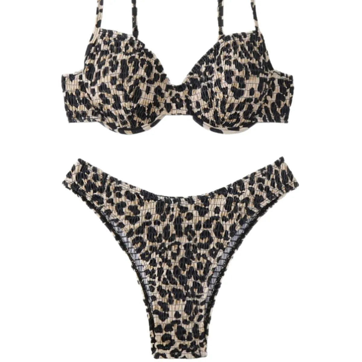 Women's leopard point print bikini swimsuit with backless design in brown mixed colour.