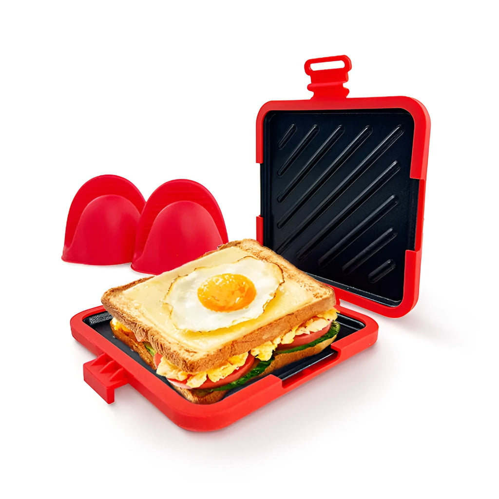 Red silicone baking tray with anti-scald handbag protection features and American-style design