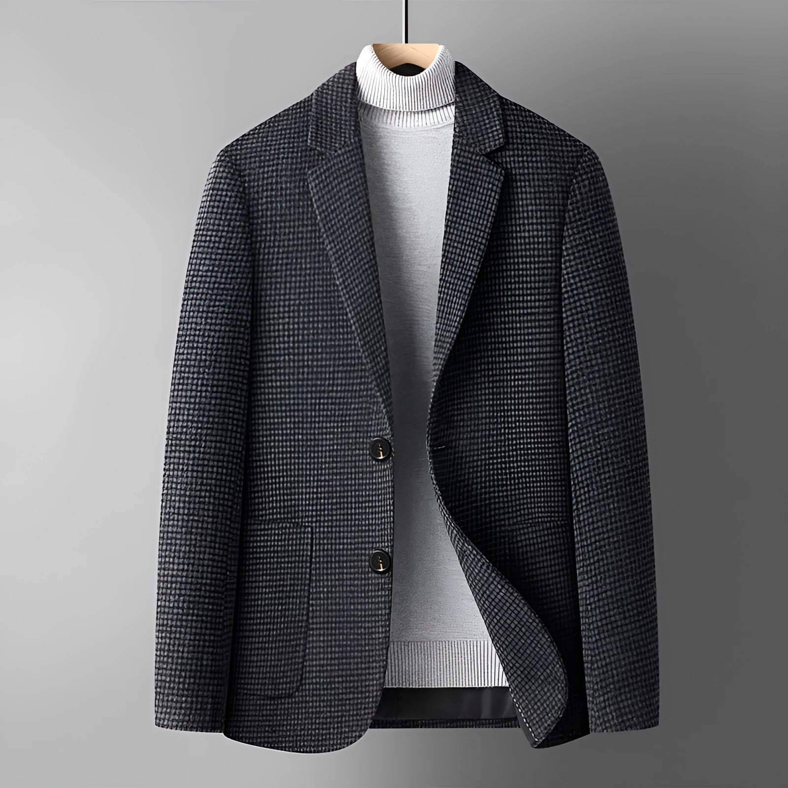 Men's slim fit grey wool blazer jacket for autumn and winter casual wear.