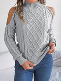 Women's casual sweater with twisted pattern, strapless half-high collar, and lantern sleeves