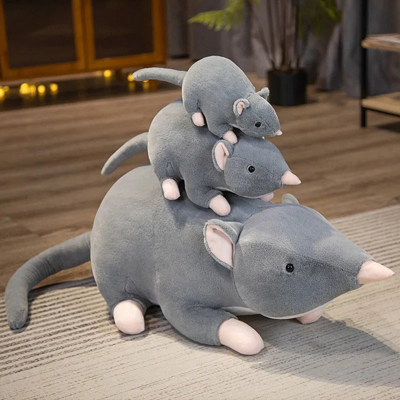 Cartoon little mouse plush doll toy shown in three size options: 32cm, 50cm, and 100cm.